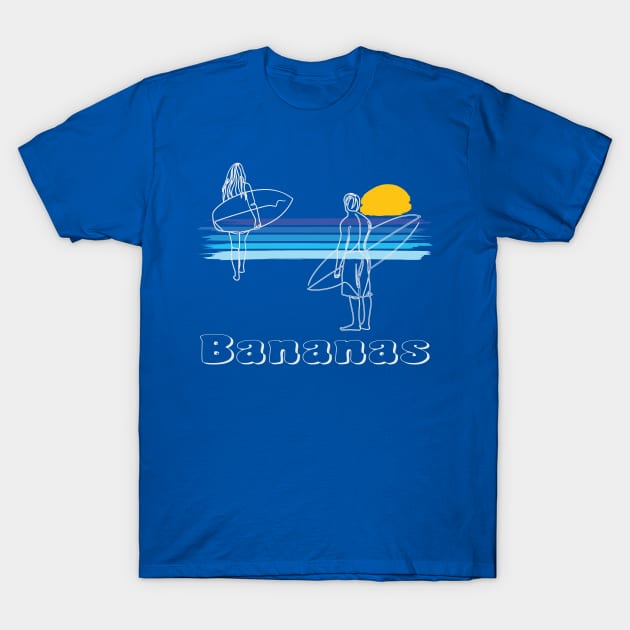 Bananas, Portugal Surfing Beach Surf Guy Girl T-Shirt by Surfer Dave Designs